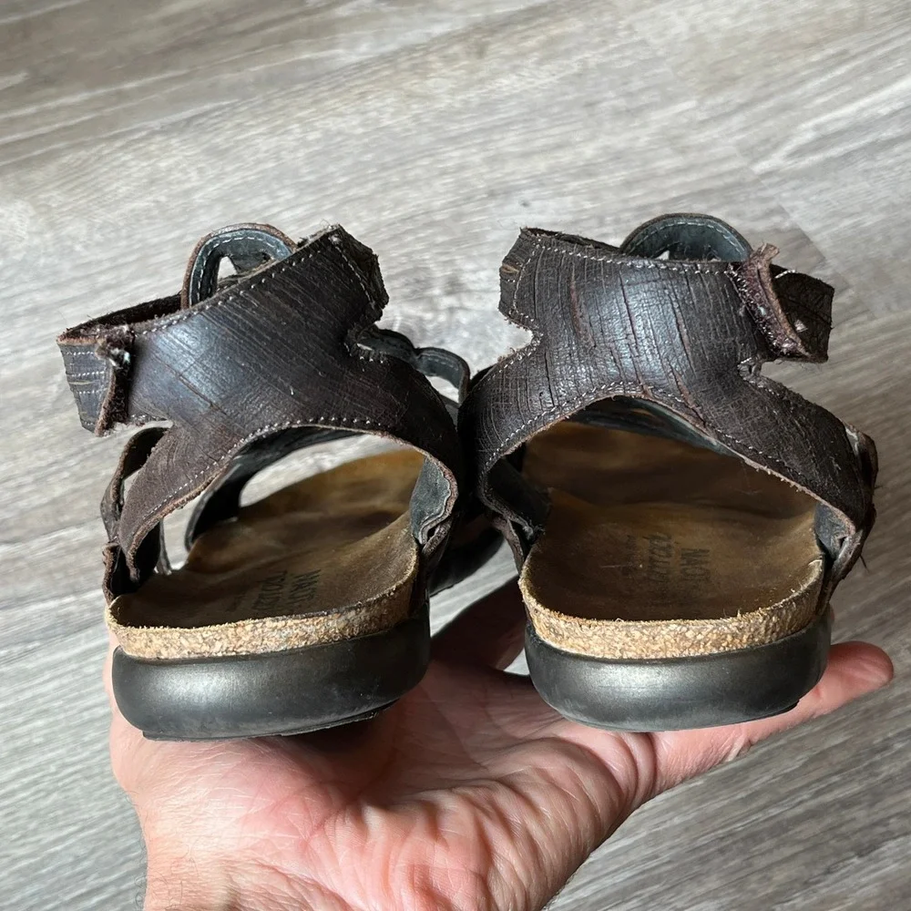 Naot Sara Gladiator Walking Sandals Brown Leather Made in Israel Womens 9‎ EU 40
